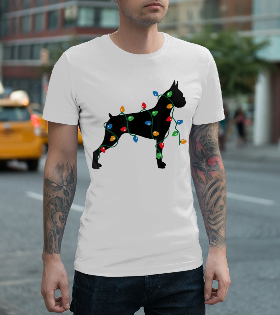 Boxer Dog Wrapped in Christmas Tree Lights T-Shirt