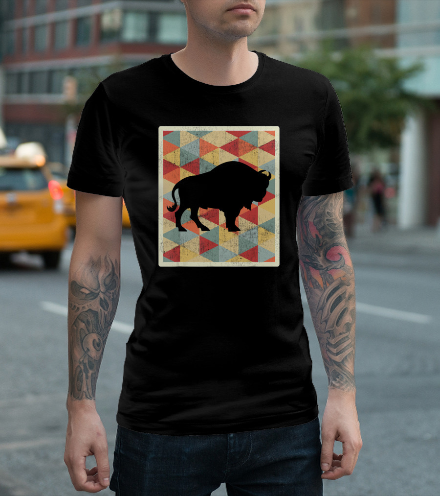 Classic Vintage Buffalo Silhouette 70s Style Geometric T-Shirt