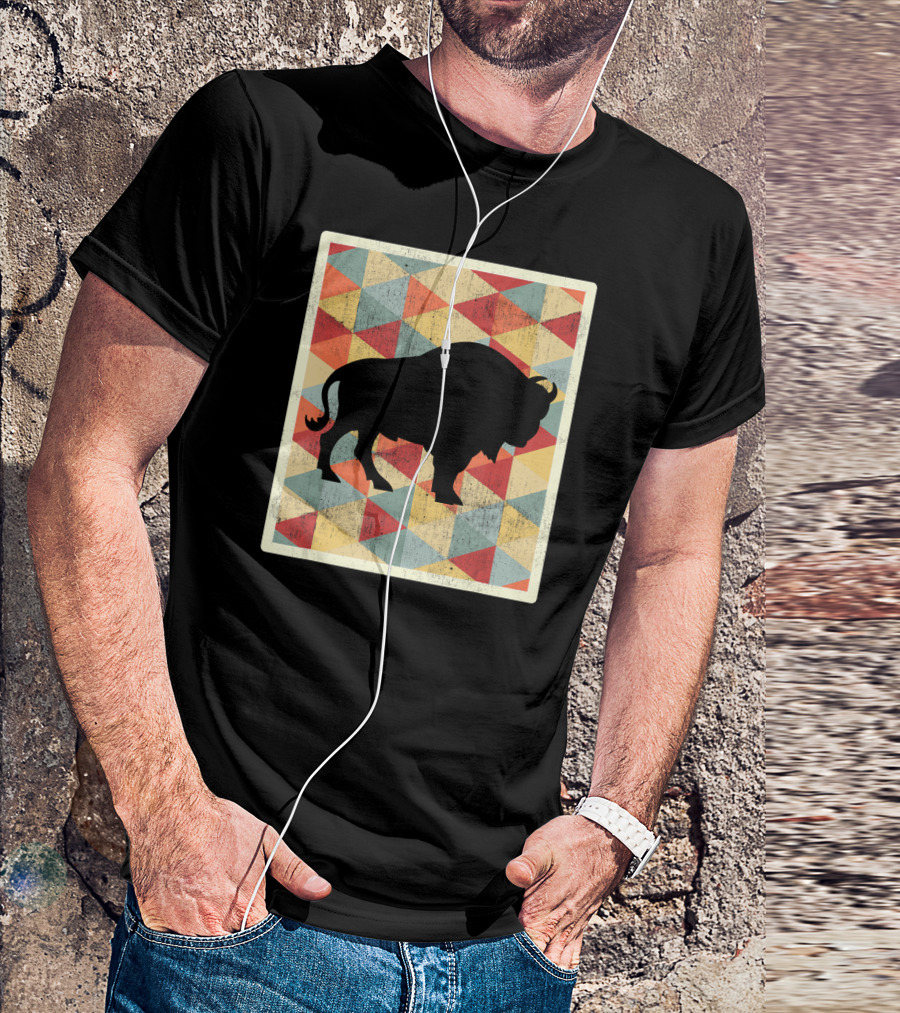 Classic Vintage Buffalo Silhouette 70s Style Geometric T-Shirt