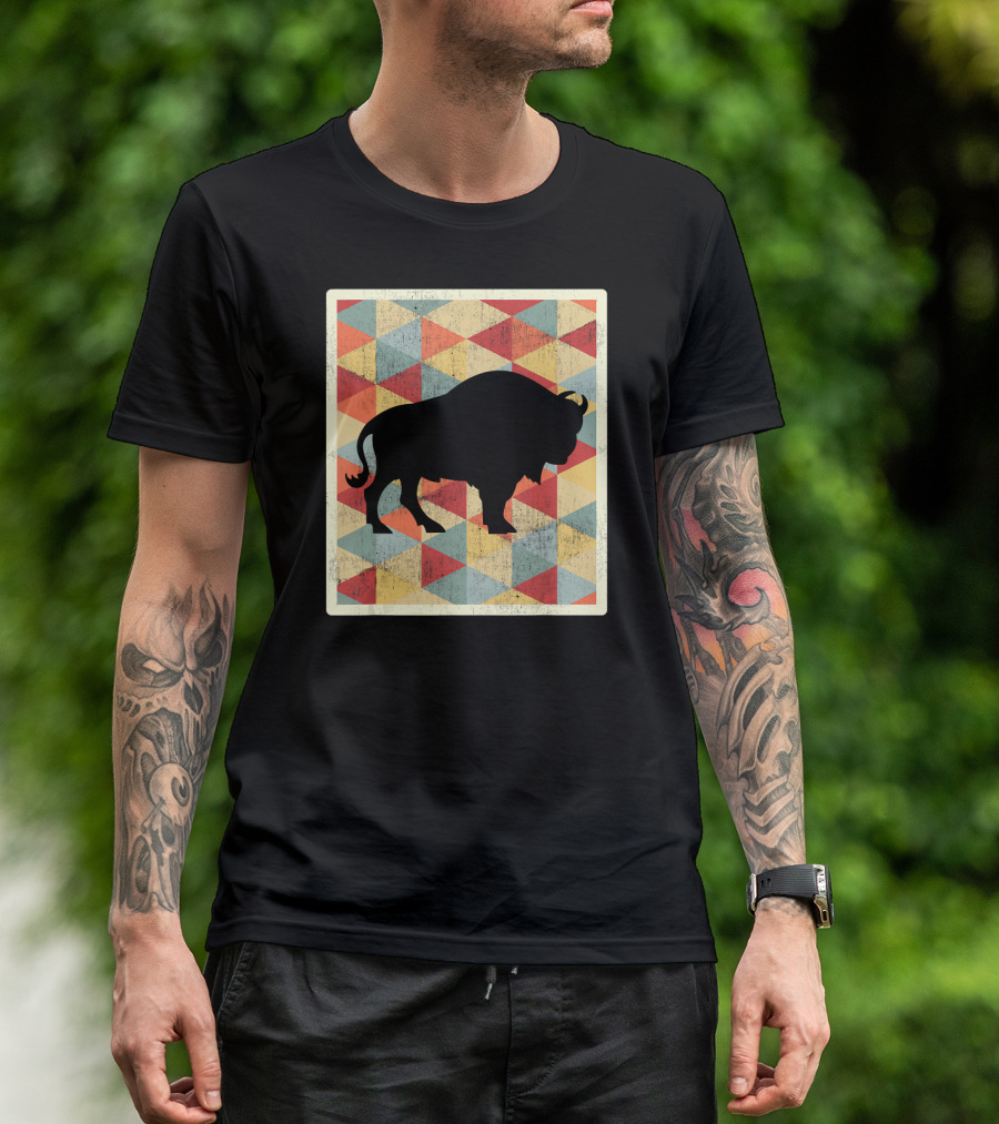 Classic Vintage Buffalo Silhouette 70s Style Geometric T-Shirt