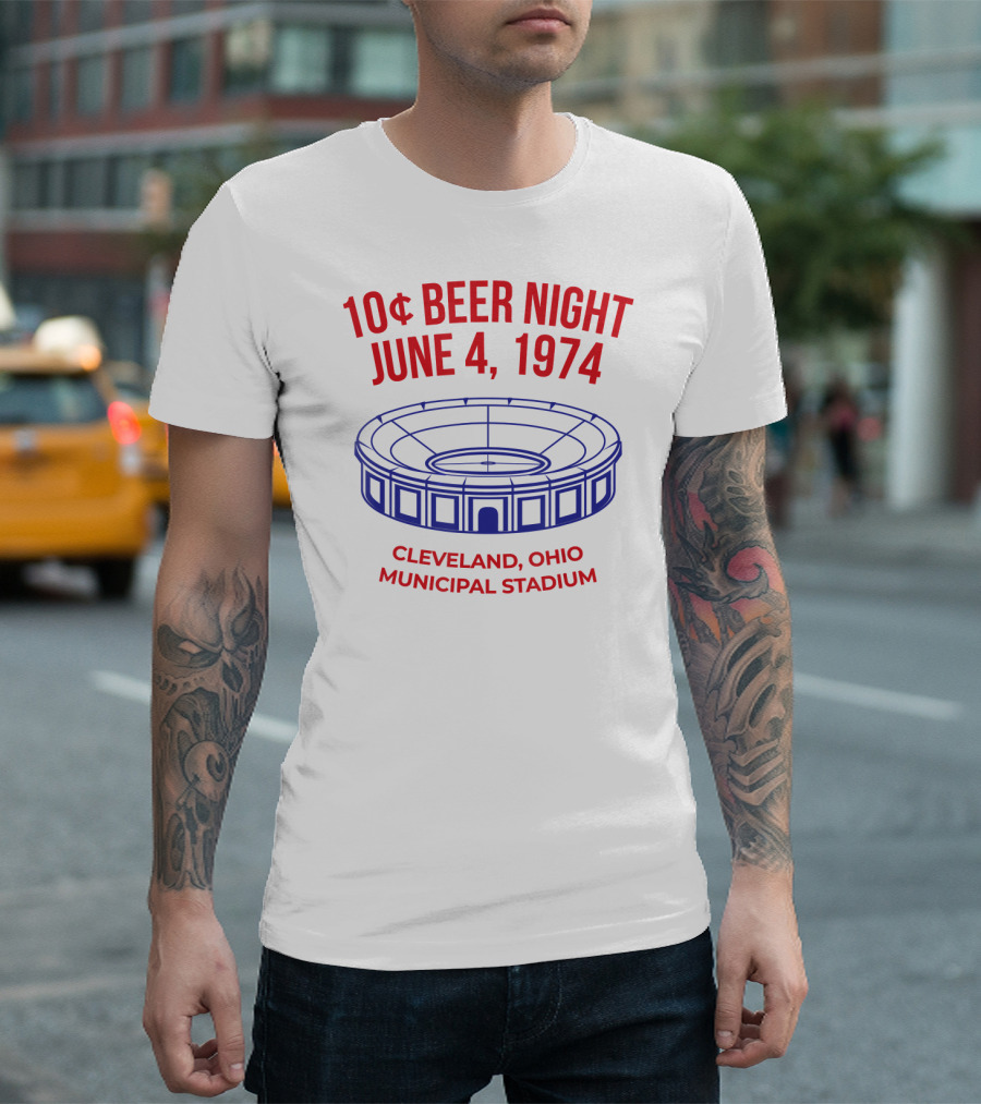 10¢ Beer Night June 4 1974 Cleveland Ohio Municipal Stadium T-Shirt
