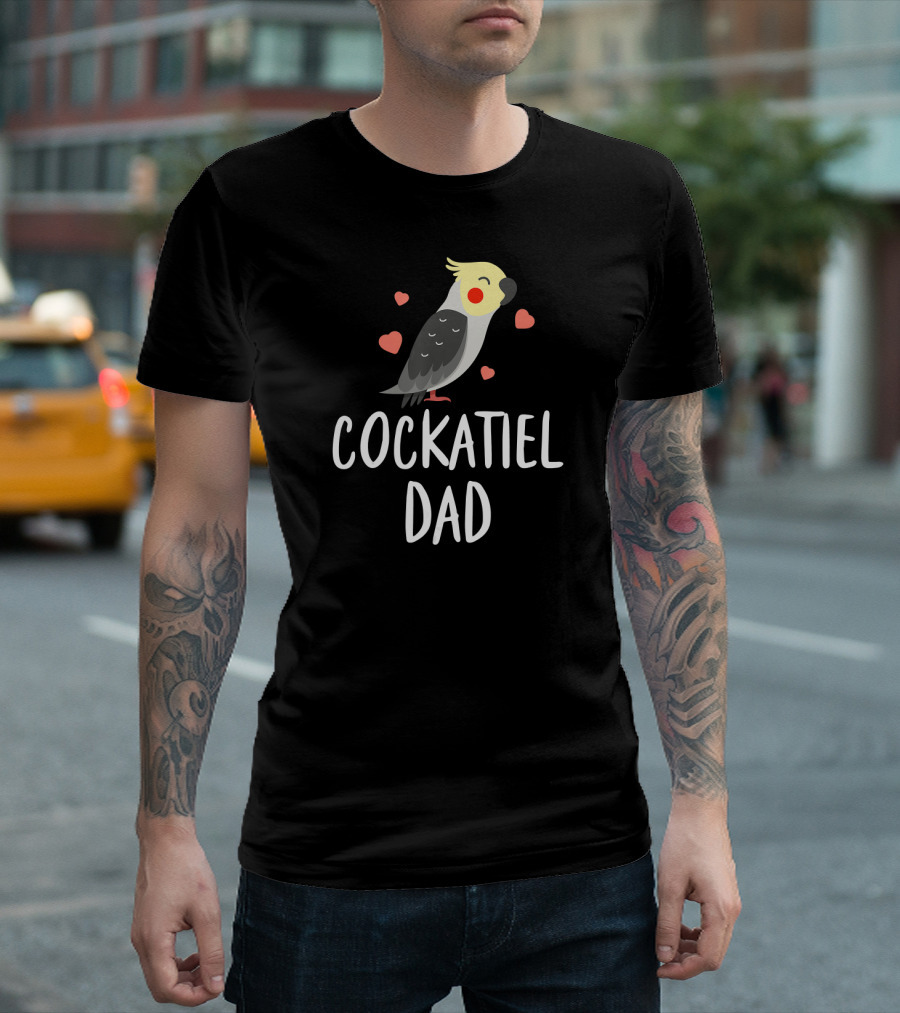 Cockatiel Dad Cute Funny Bird With Hearts T-Shirt