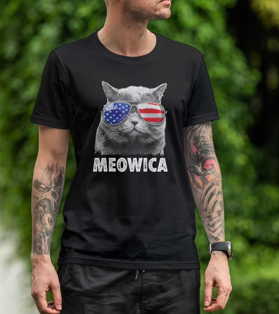Meowica Cat 4th Of July American Sunglasses T-Shirt