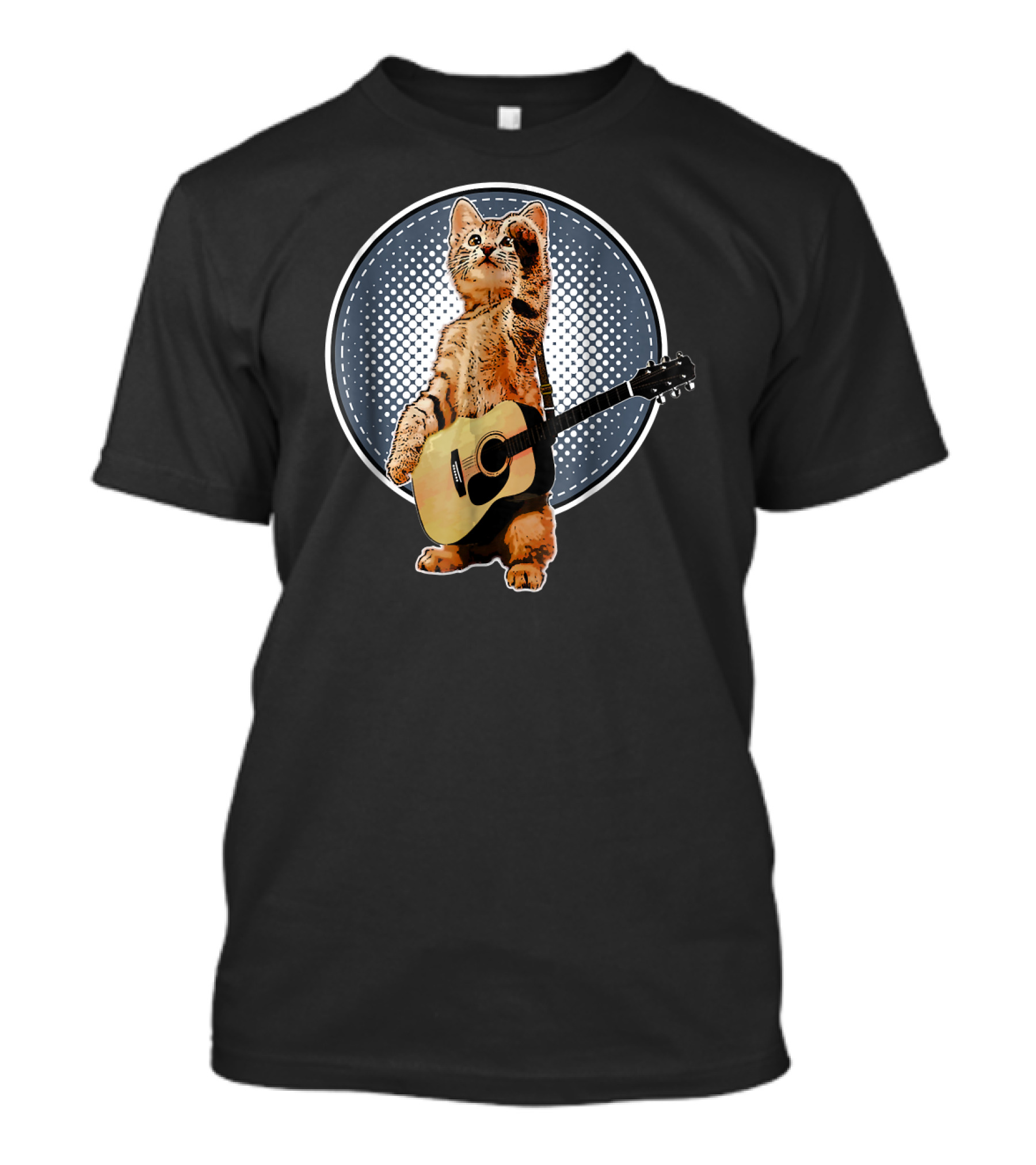 Cat Playing Acoustic Guitar Musician In Pop T-Shirt