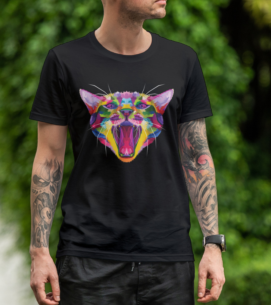 Cat Colorful Cat's Head Pop Art Style Vibrant Multicolor Expression T-Shirt