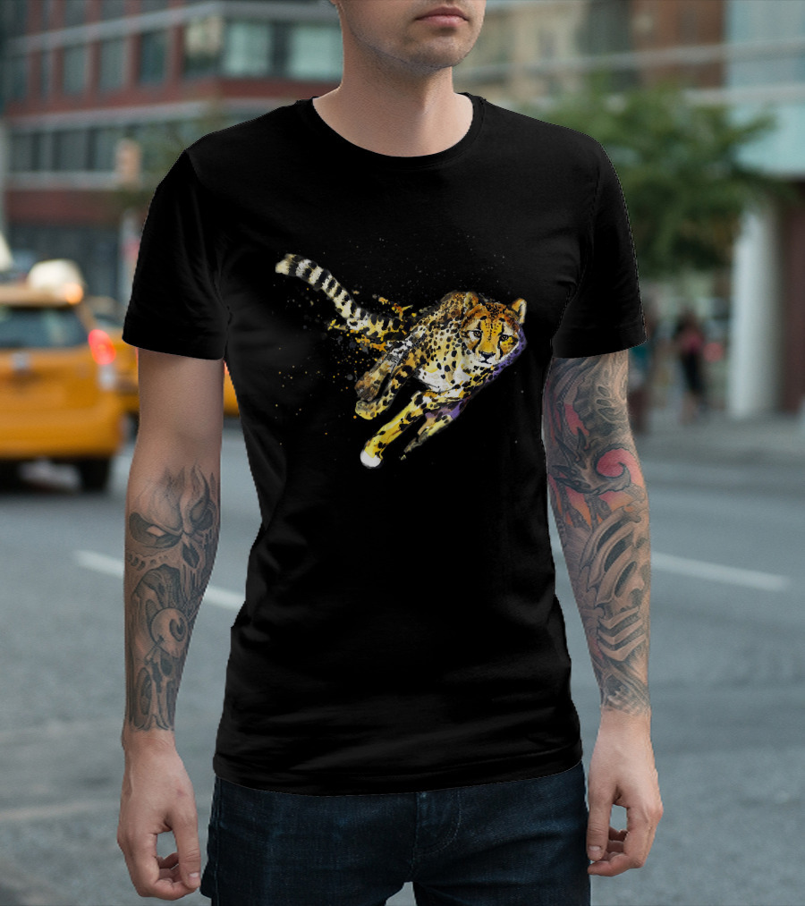 Cheetah Cool Running Cheetah Dynamic Watercolor T-Shirt