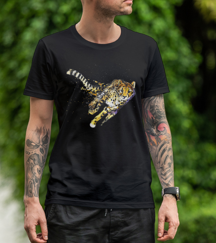 Cheetah Cool Running Cheetah Dynamic Watercolor T-Shirt