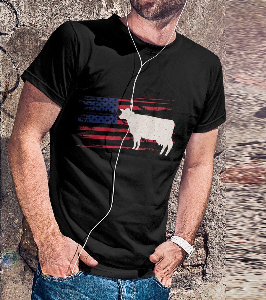 Cow US American Flag Heifer 4th Of July T-Shirt
