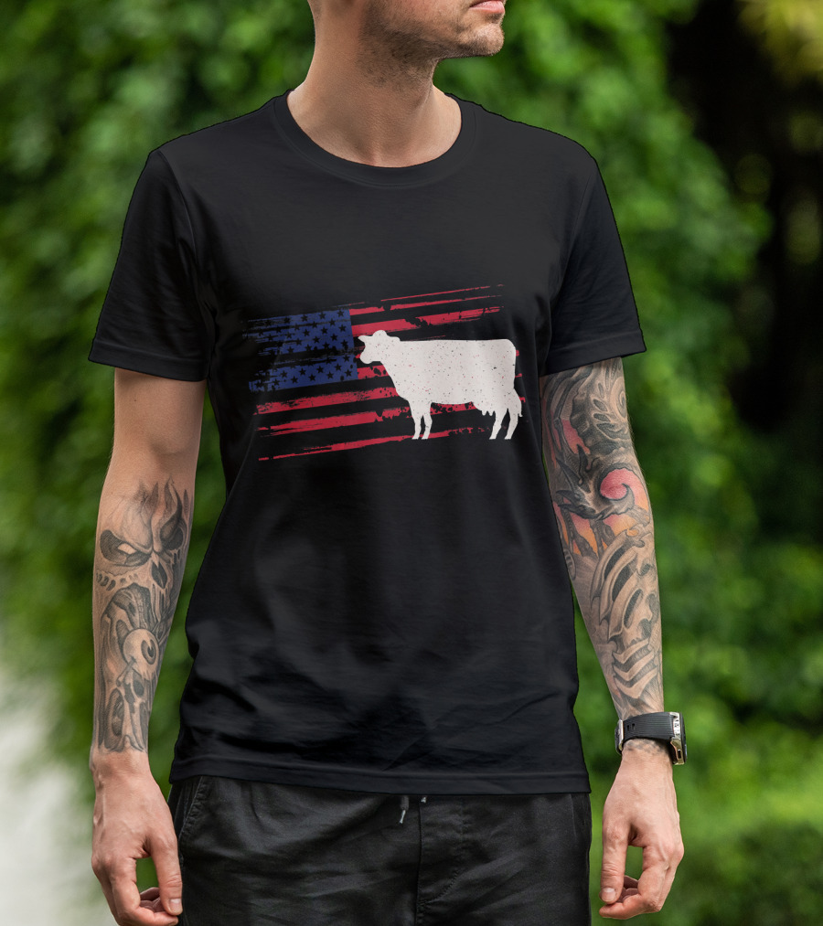 Cow US American Flag Heifer 4th Of July T-Shirt