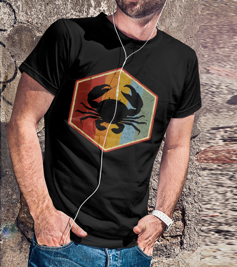 Vintage Crab Retro Hexagonal T-Shirt