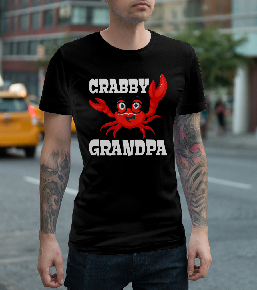 Crabby Grandpa for Parents and Grandparents with Cartoon Crab T-Shirt