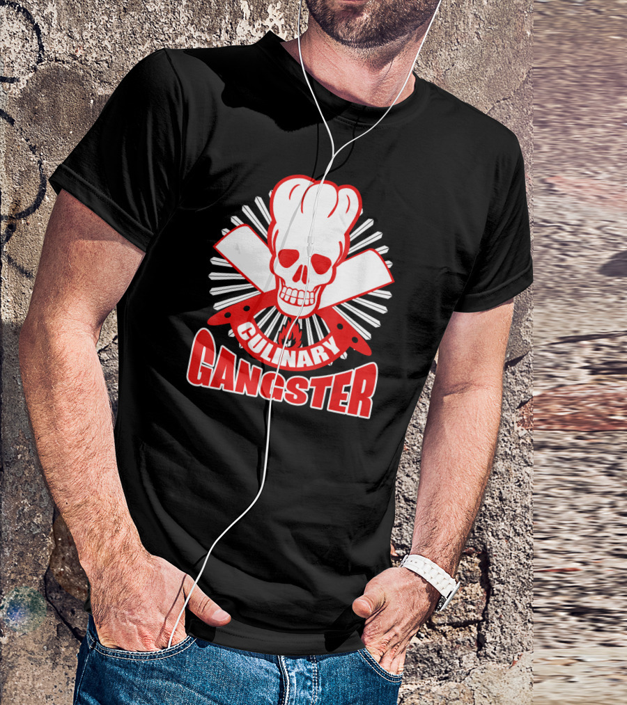 Culinary Gangster Chef Skull Crossed Knives Cooking Kitchen Food T-Shirt