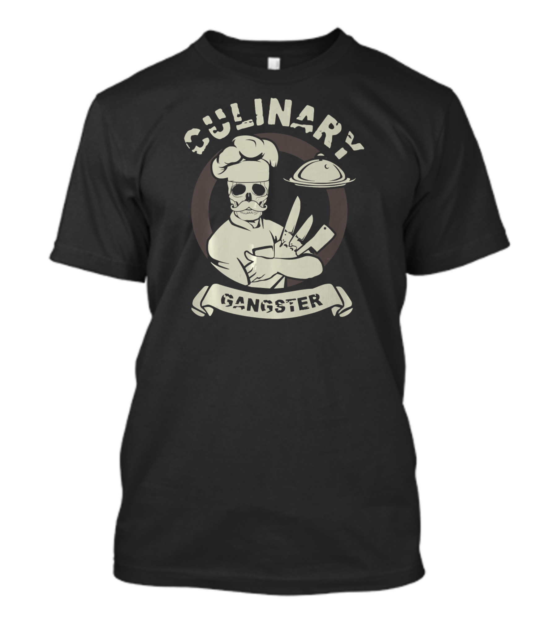 Culinary Gangster Knife-Wielding Chef With Skull Mask And Serving Platter T-Shirt