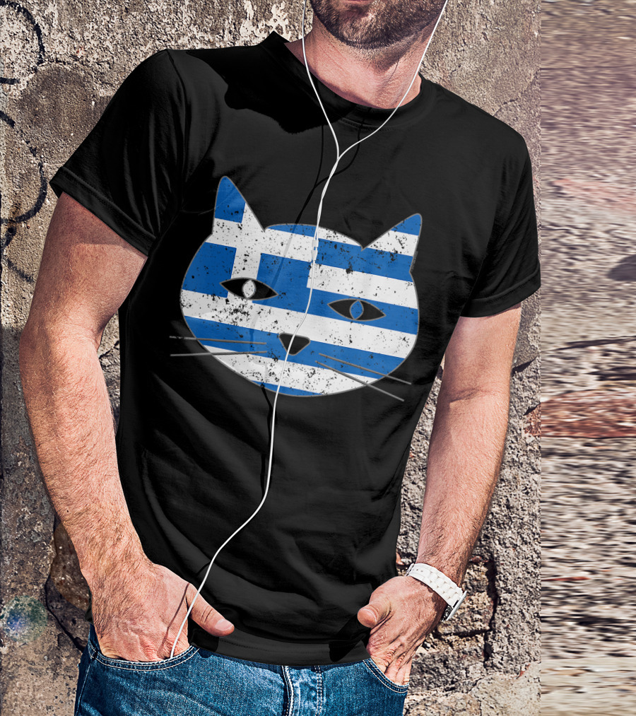 Cute Cat Head Greece Flag Cat Lover Greece T-Shirt