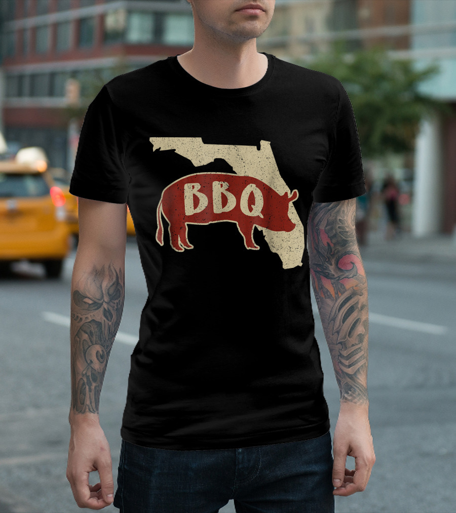 Florida BBQ Sauce Barbecue Chef Pig Silhouette State Map T-Shirt