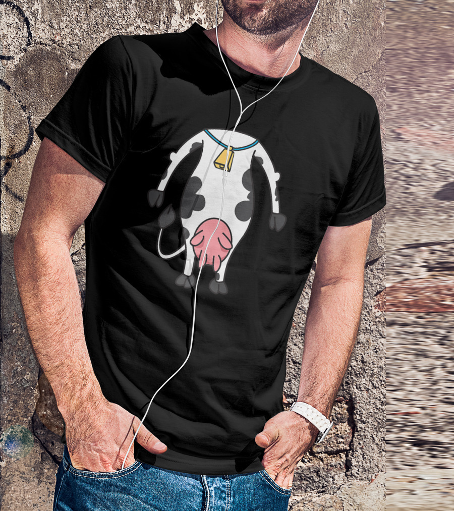 Funny Easy Hilarious Cow Costume With Bell And Udder T-Shirt