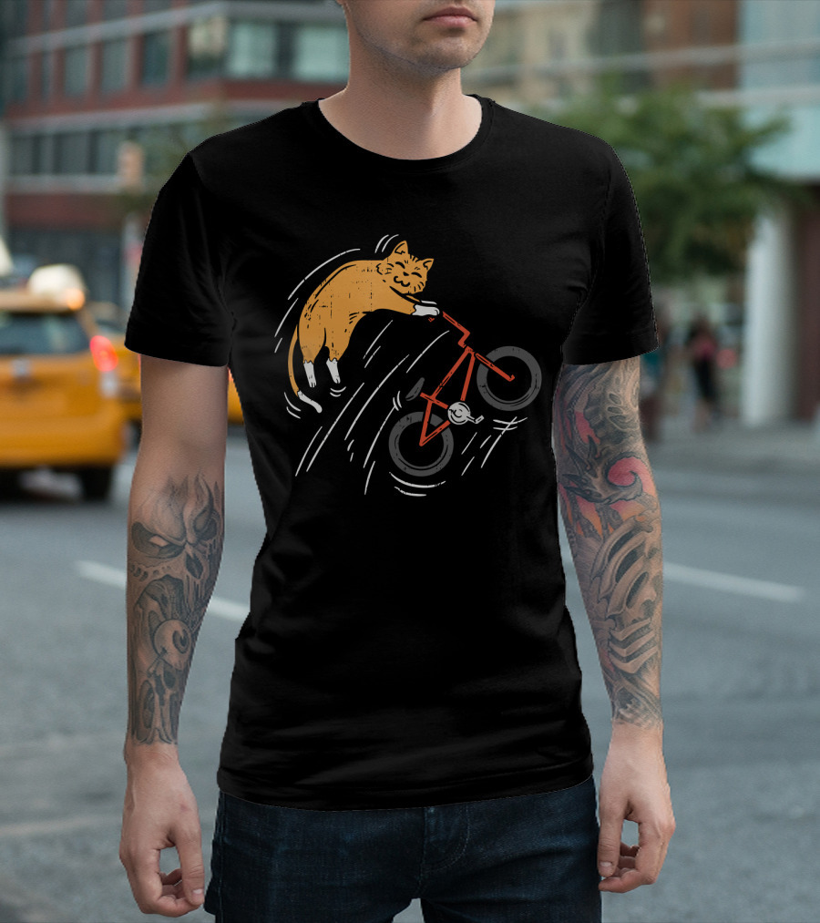 Funny Cute Cat Riding Bicycle With Whiskers And Orange Fur T-Shirt