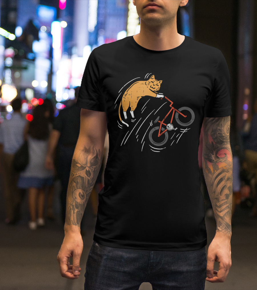 Funny Cute Cat Riding Bicycle With Whiskers And Orange Fur T-Shirt