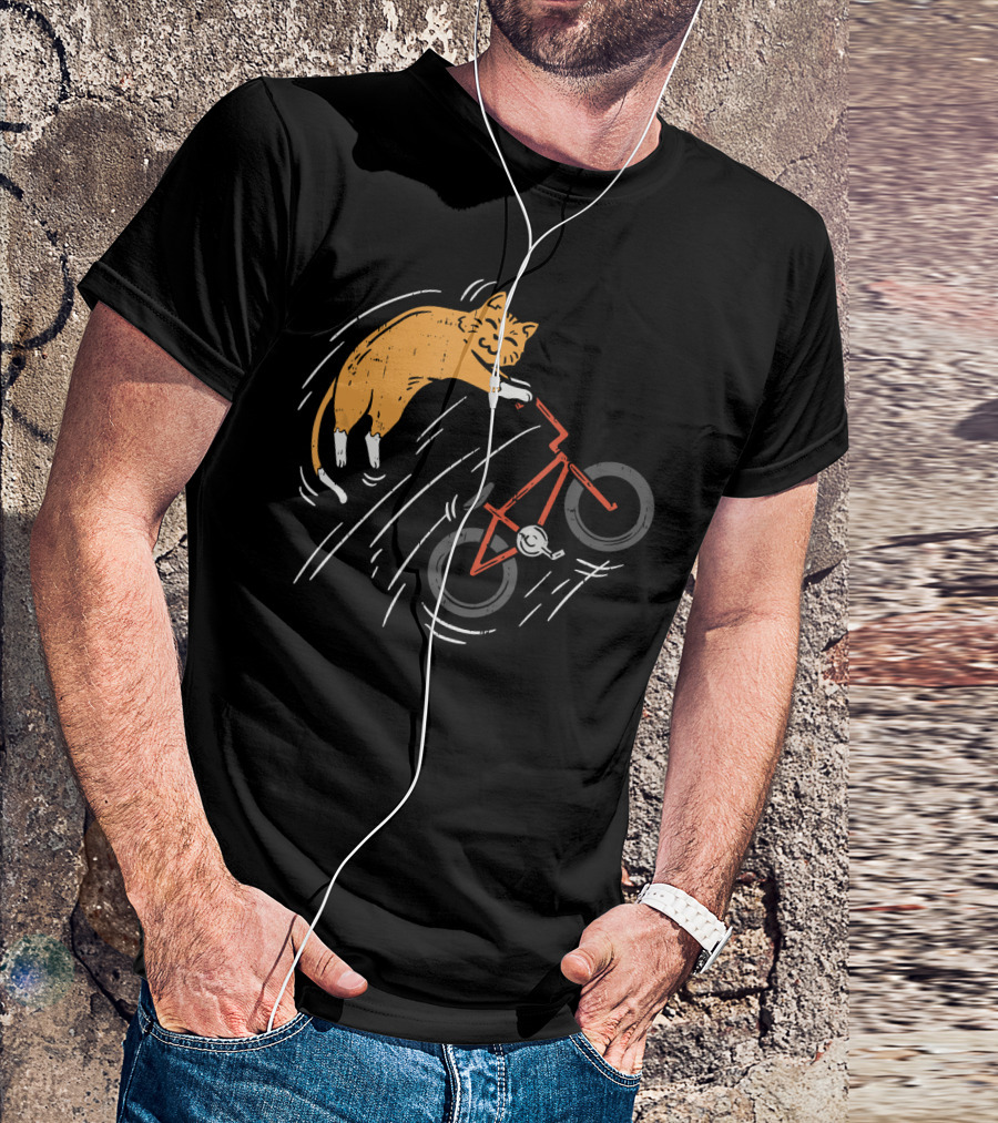 Funny Cute Cat Riding Bicycle With Whiskers And Orange Fur T-Shirt