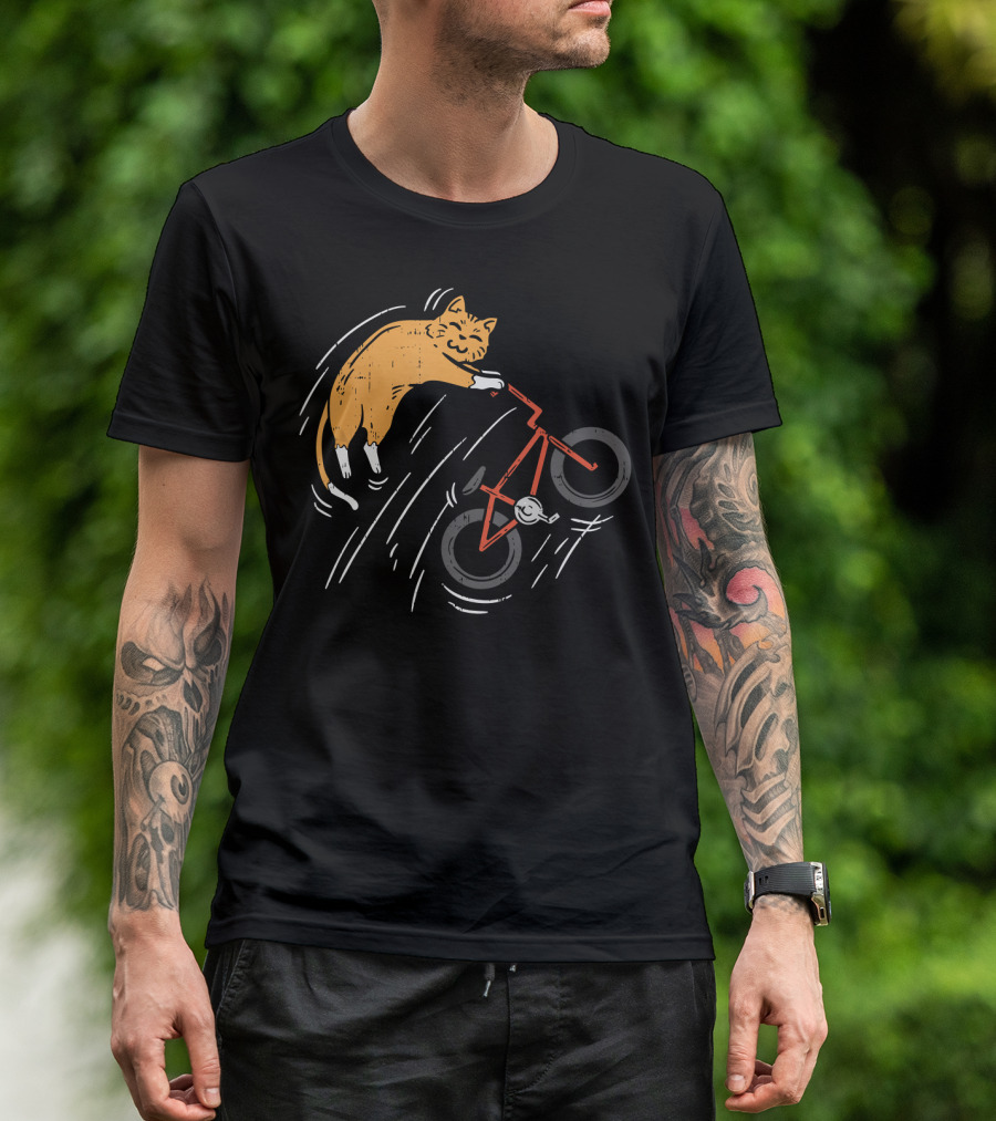 Funny Cute Cat Riding Bicycle With Whiskers And Orange Fur T-Shirt