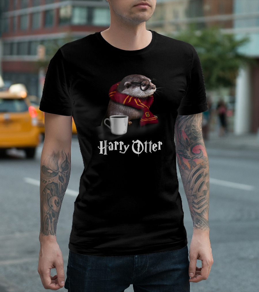 Harry Otter Funny Otter With Glasses And Red Scarf T-Shirt