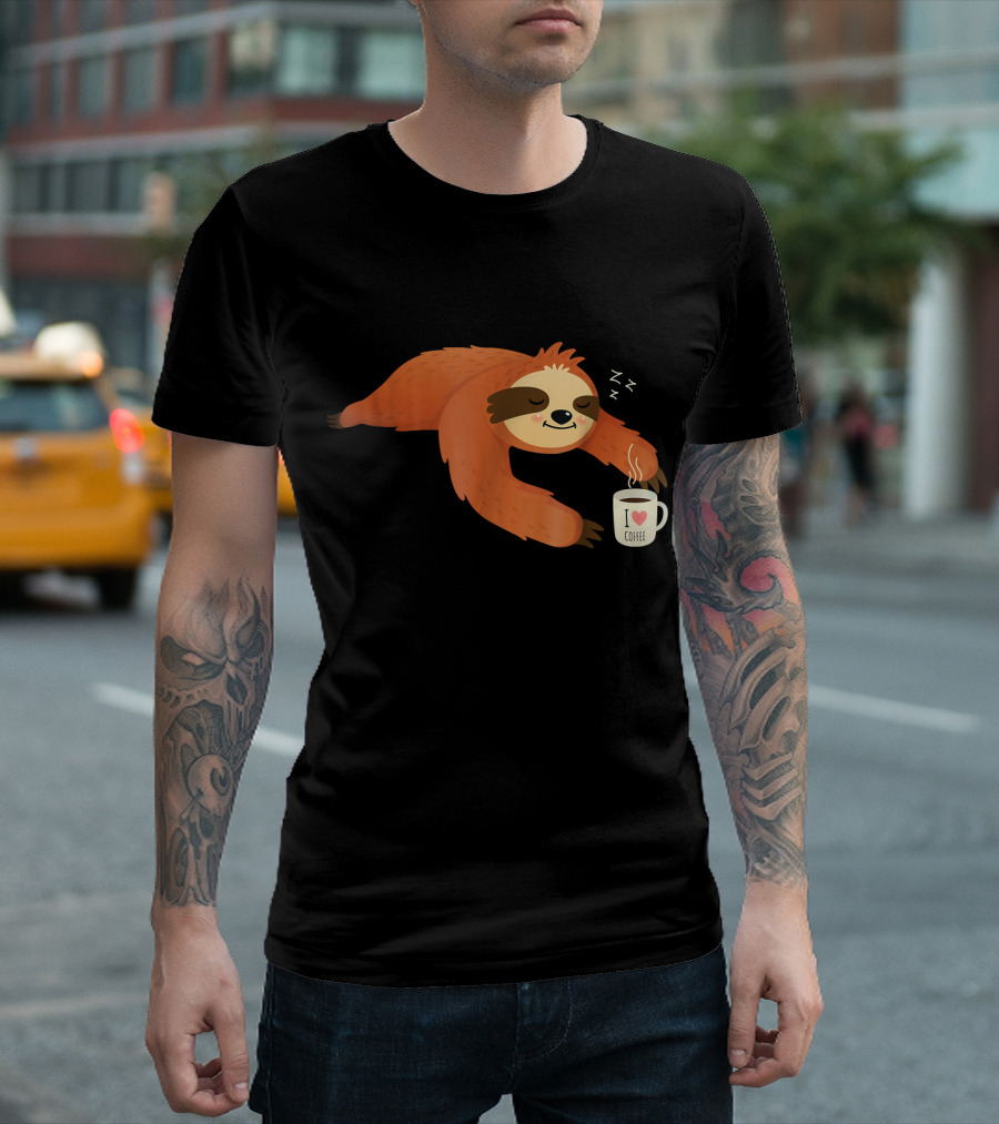 Sleepy Sloth Loves Coffee for Funny Mornings T-Shirt