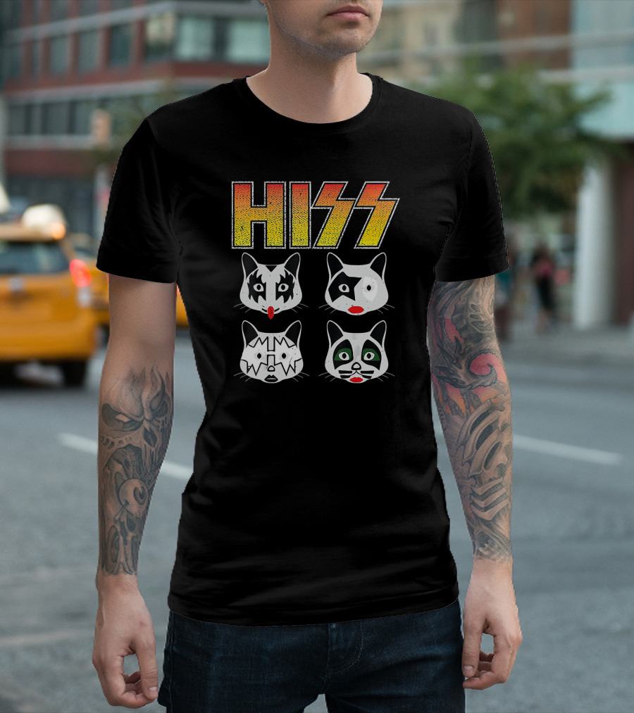 Hiss Funny Cats Kittens Rock Rockin' Parody Band Faces T-Shirt