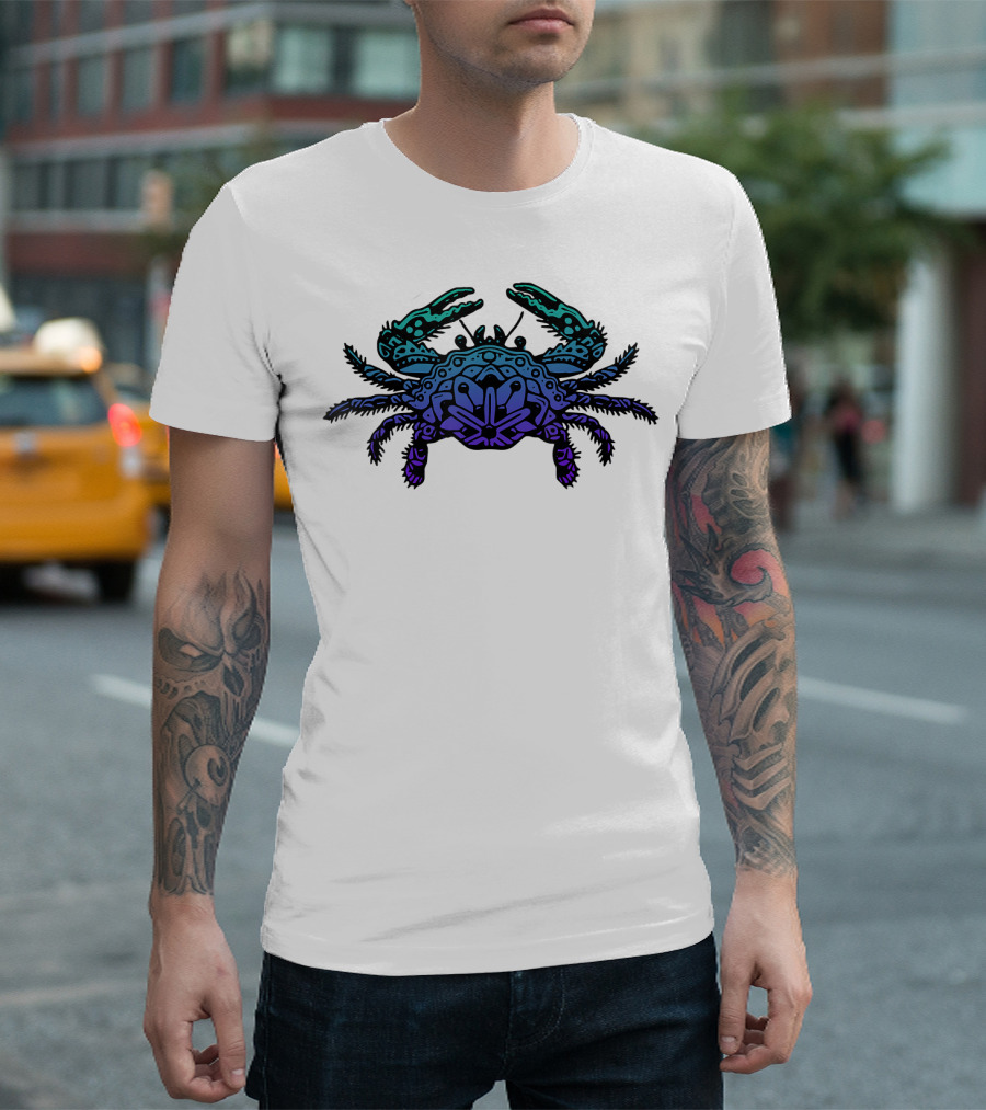 Jewel Tone Blue Crab Tribal Lines T-Shirt
