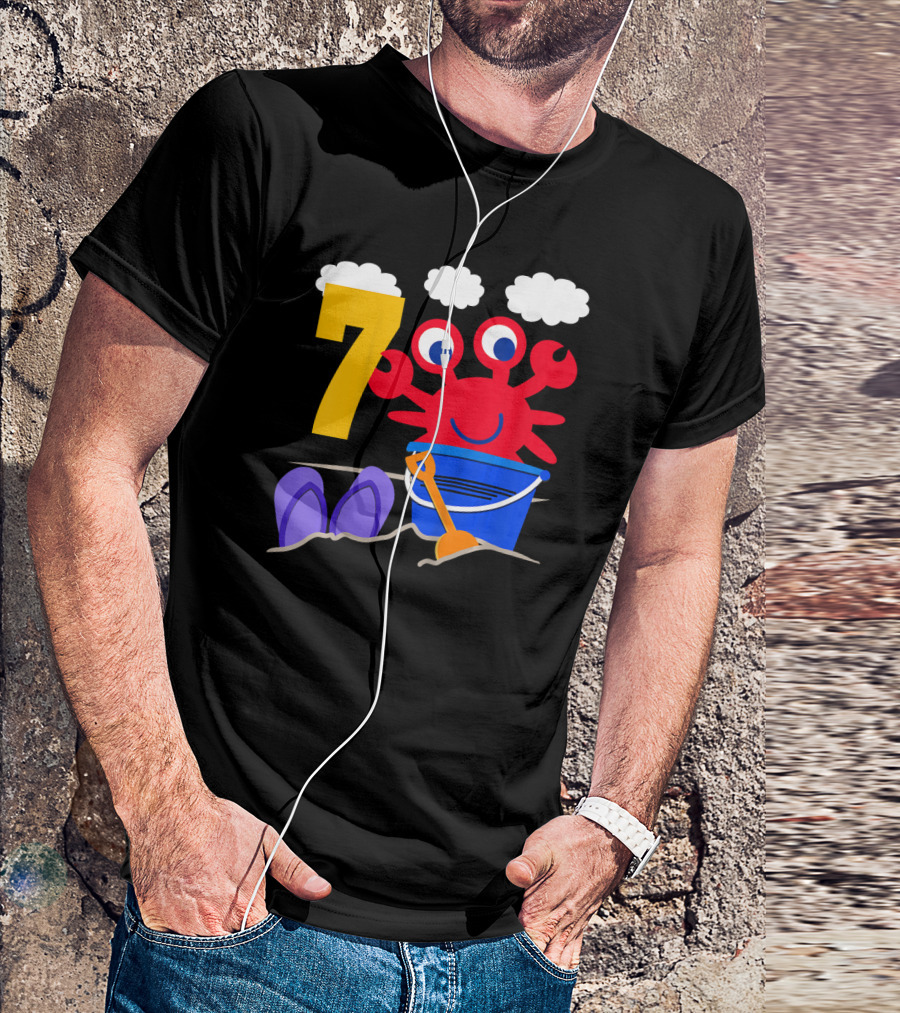 7 Kids Crab Sand Bucket Flip Flops Beach T-Shirt