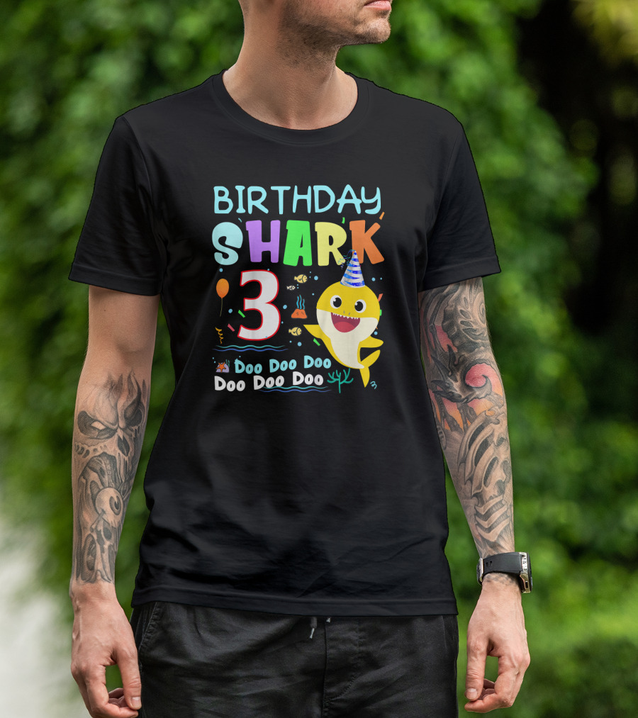 Birthday Shark 3 Doo Doo Doo Doo 3rd Birthday Party Hat T-Shirt
