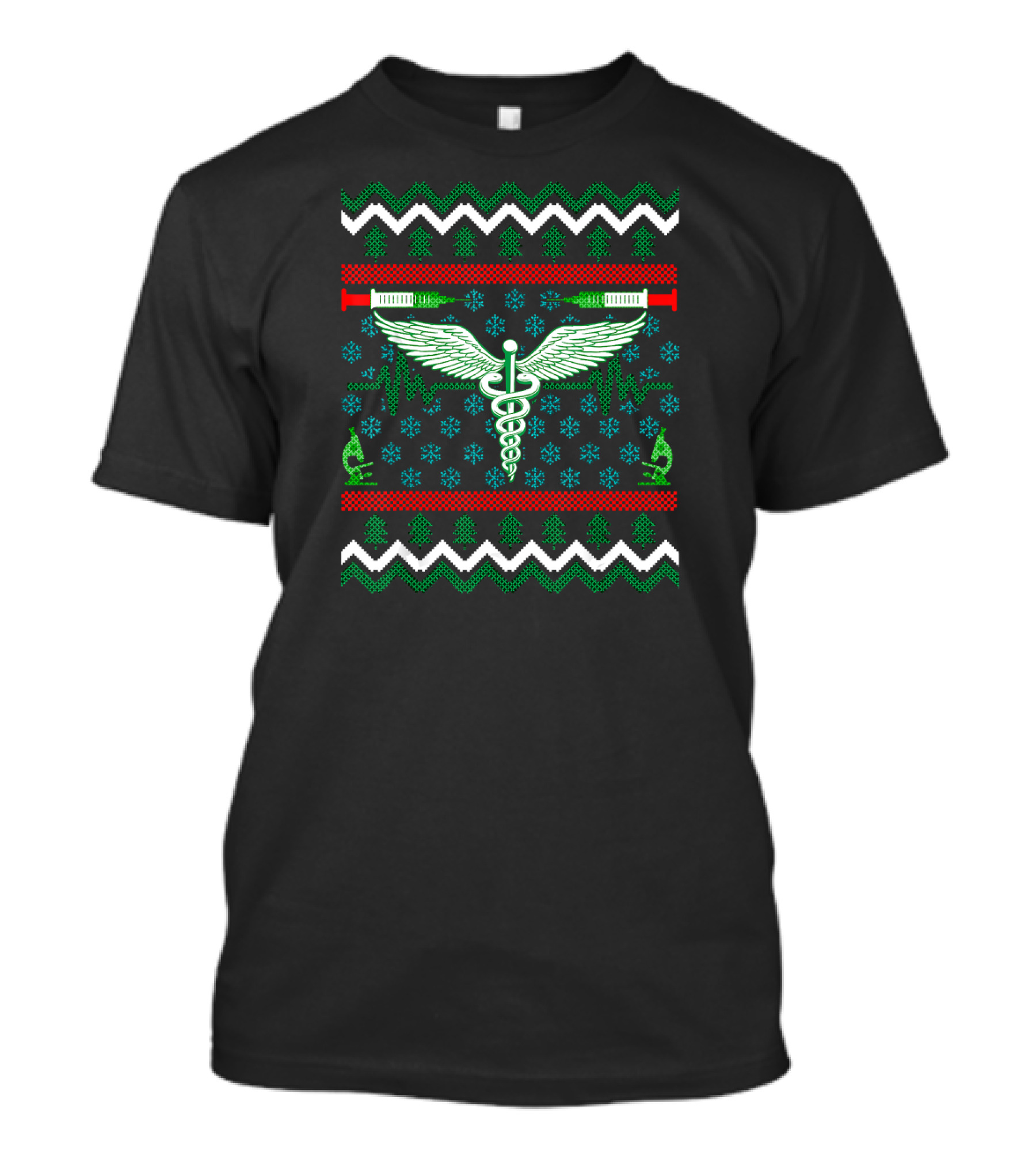 Medical Science Caduceus Christmas Ugly Sweater With Microscopes And Syringes T-Shirt