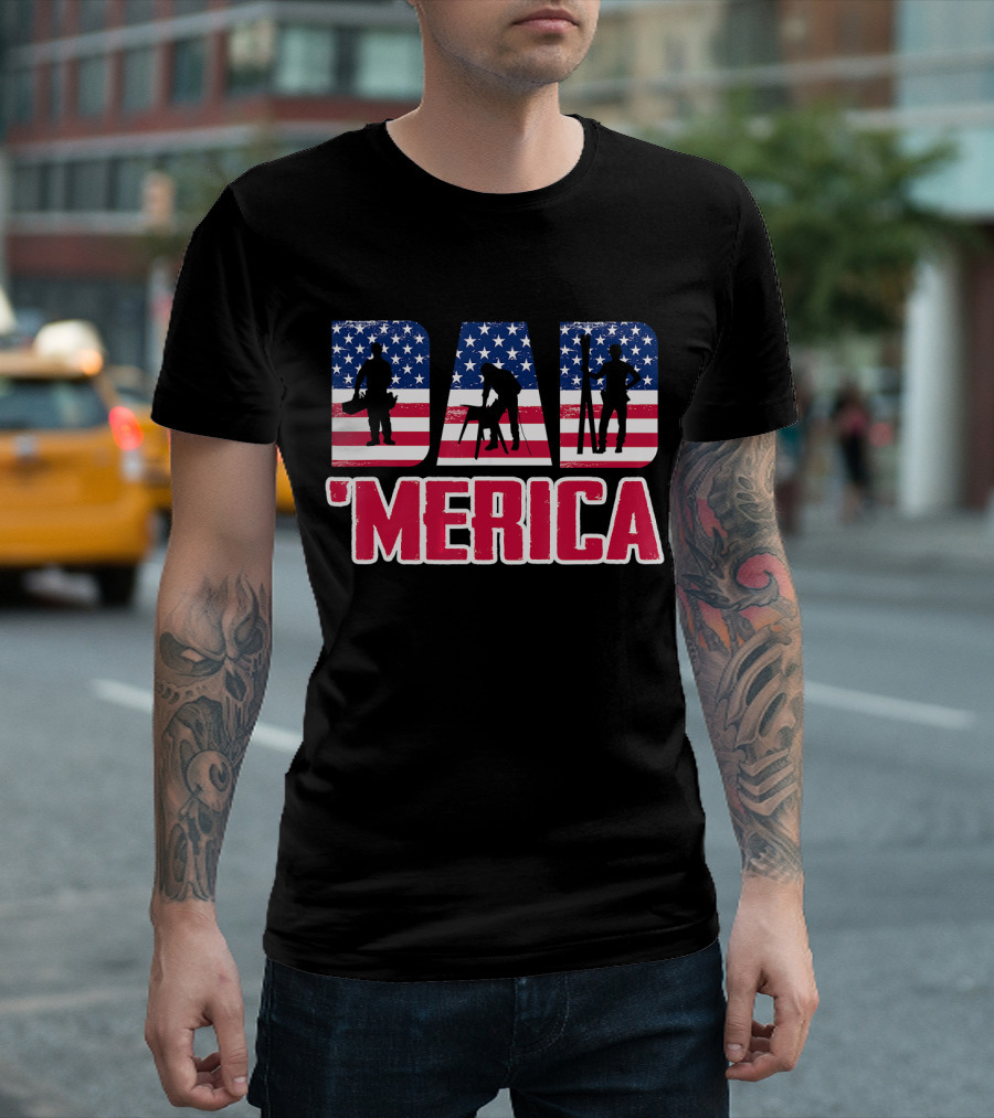 Dad 'Merica American Flag Carpenter T-Shirt