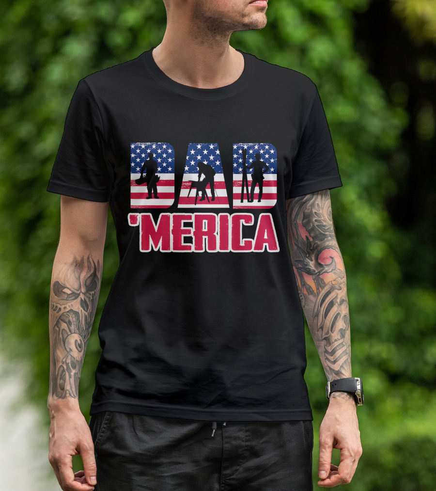 Dad 'Merica American Flag Carpenter T-Shirt