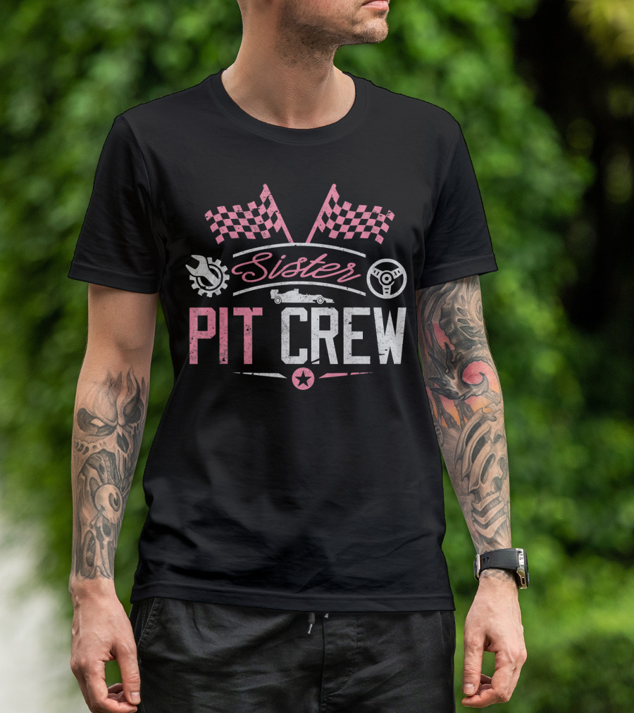 Sister Pit Crew Racing Car Checkered Flags Racer T-Shirt