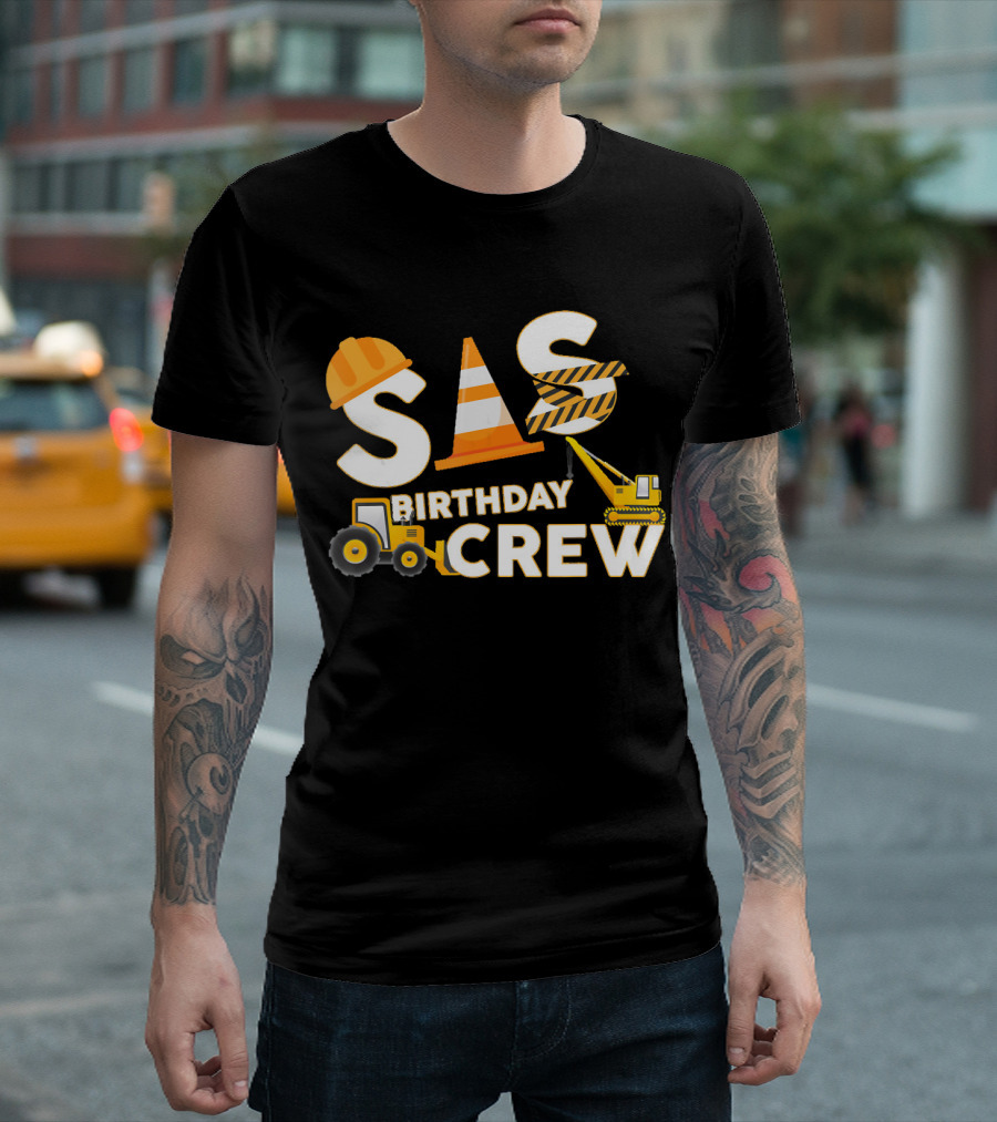 Sis Birthday Crew Construction Theme with Hard Hat and Crane T-Shirt