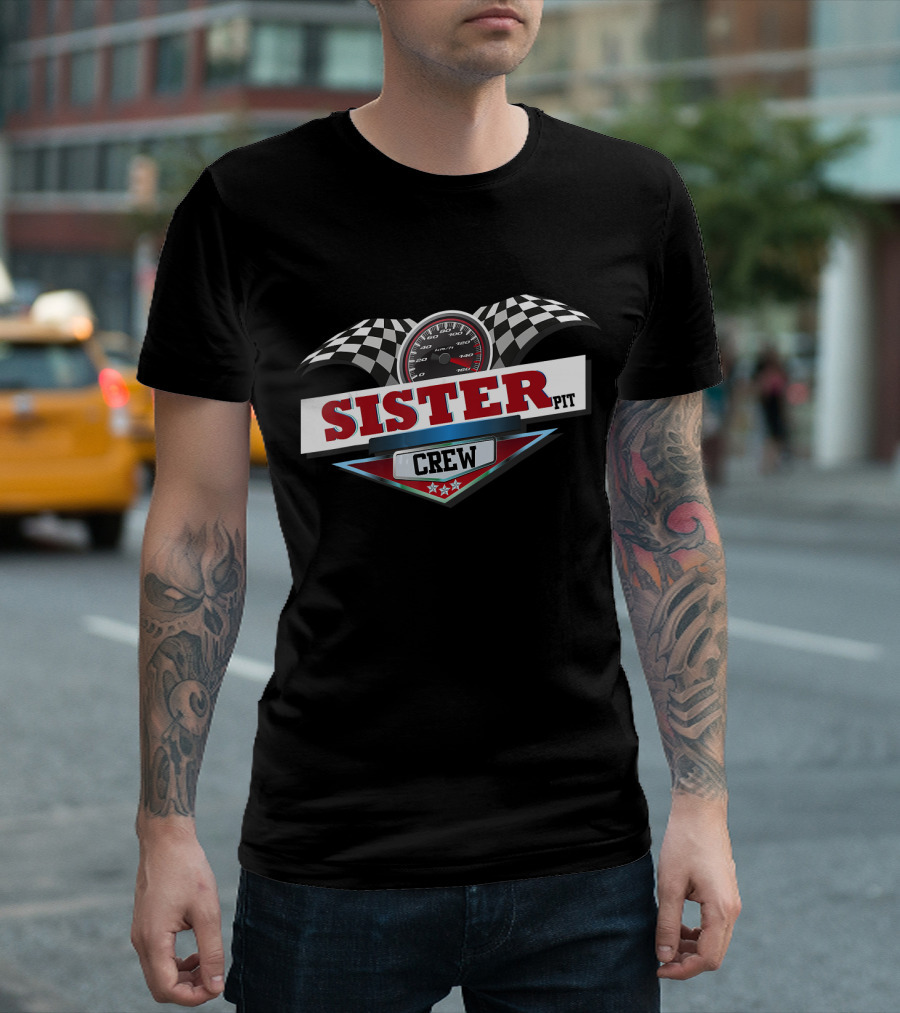 Sister Pit Crew Speedometer And Checkered Flags Racing T-Shirt