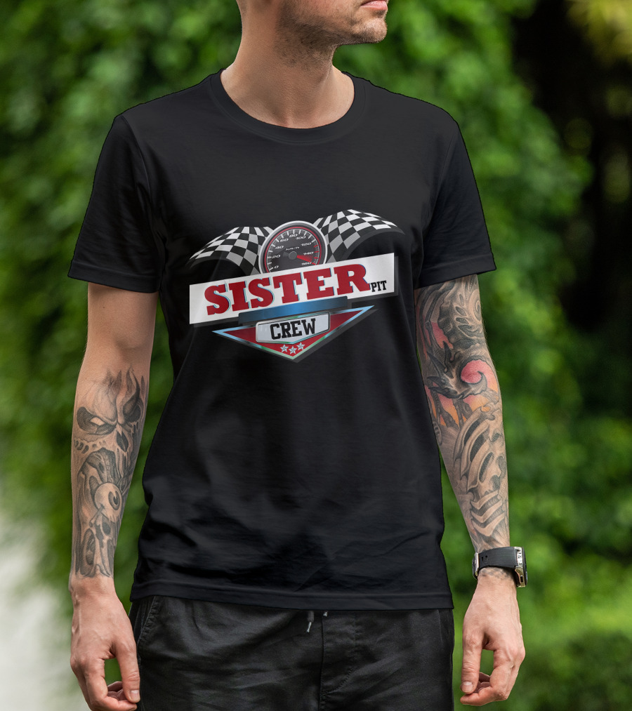 Sister Pit Crew Speedometer And Checkered Flags Racing T-Shirt