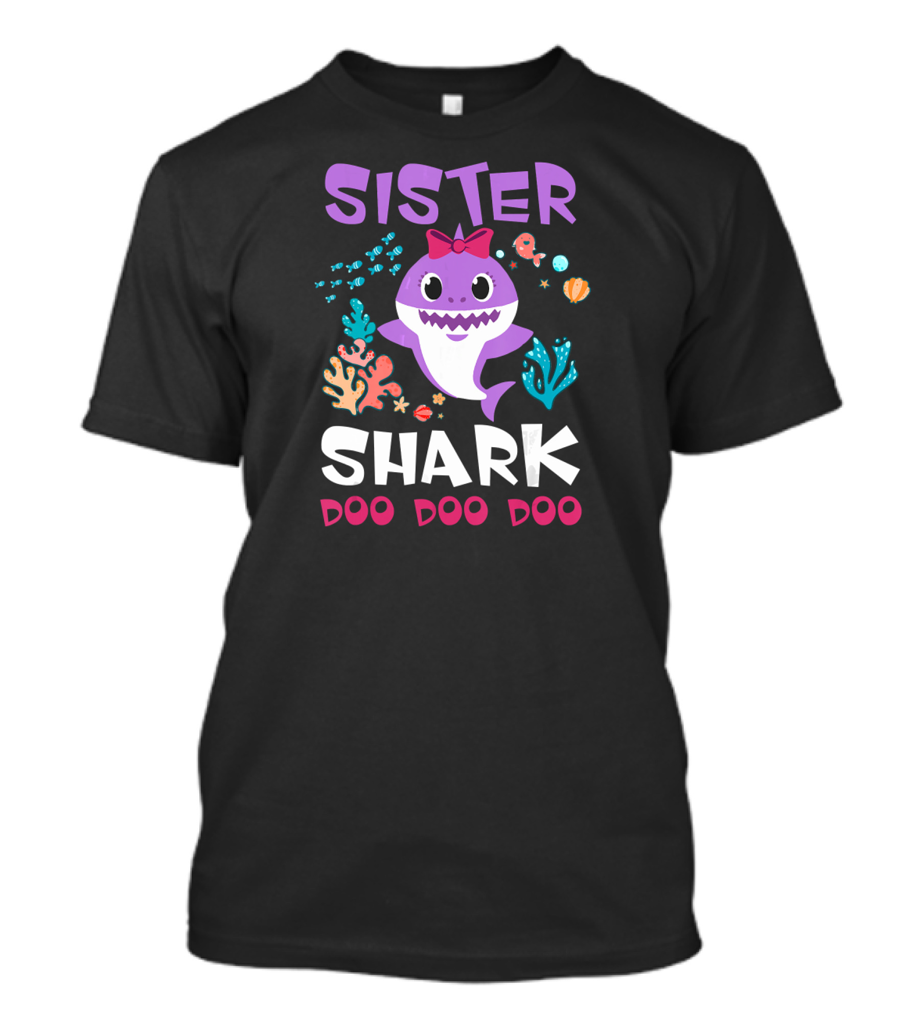 Sister Shark Doo Doo Doo Underwater Theme With Cute Purple Shark And Sea Creatures T-Shirt