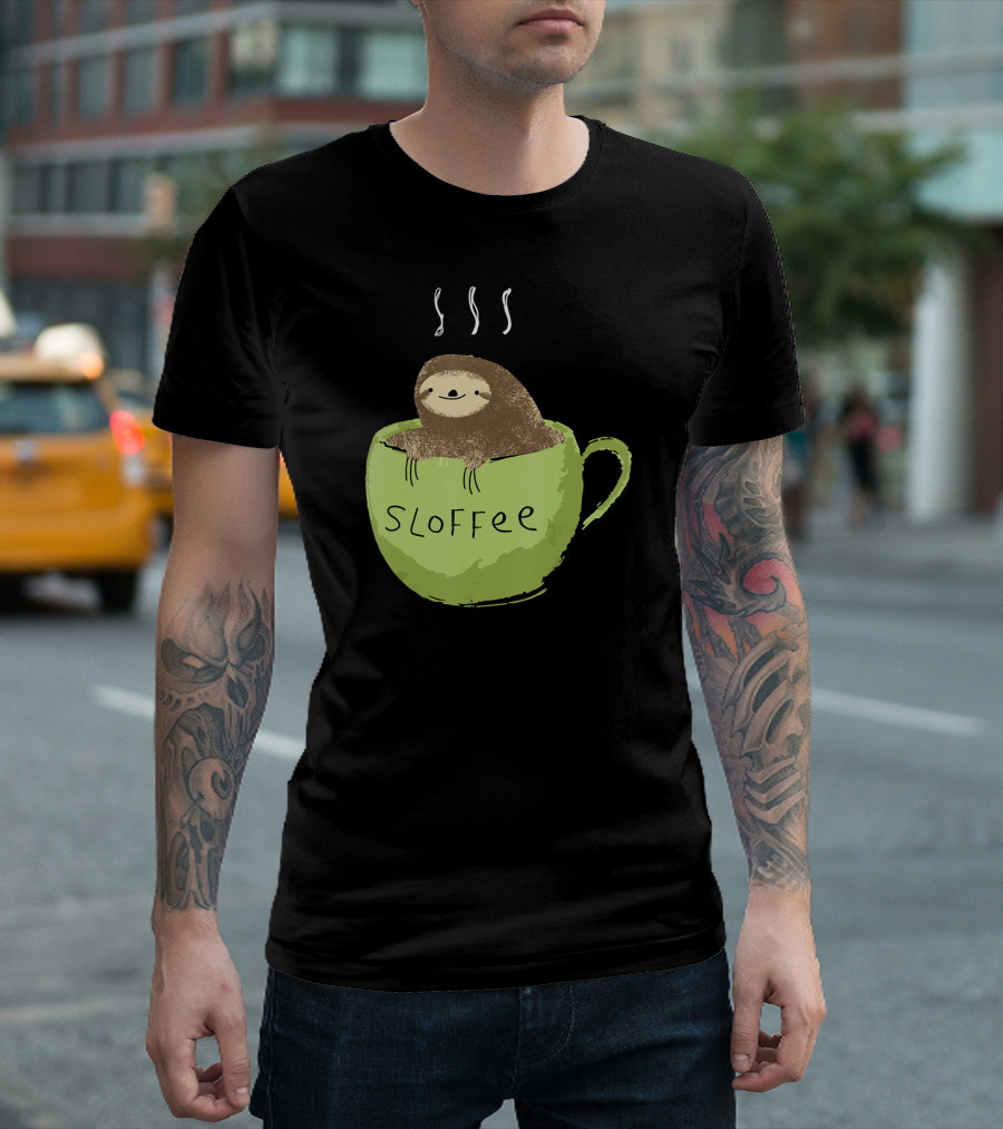 Sloffee Coffee Lover Fanatic Sloth In Green Cup T-Shirt