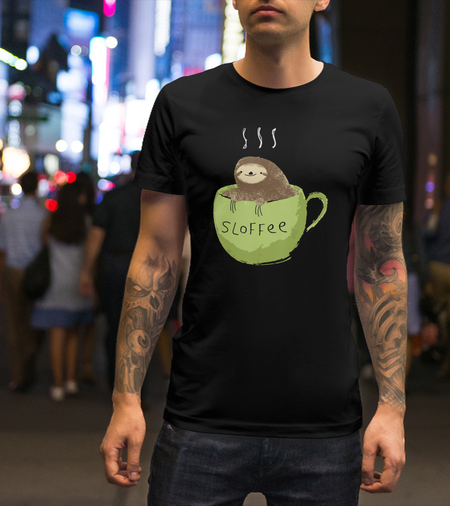 Sloffee Coffee Lover Fanatic Sloth In Green Cup T-Shirt