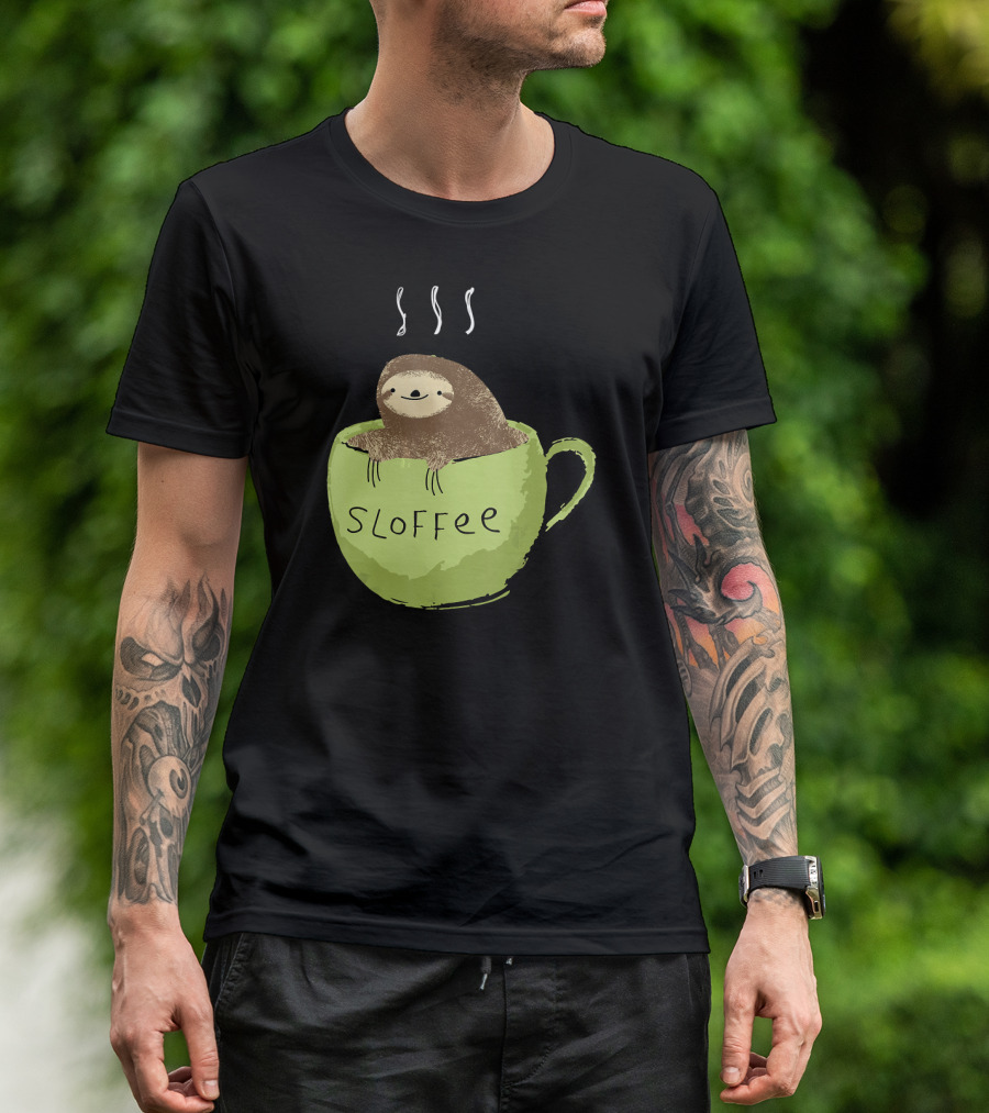 Sloffee Coffee Lover Fanatic Sloth In Green Cup T-Shirt