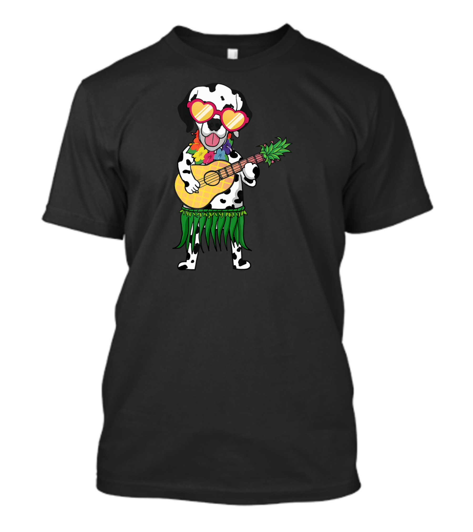 Dalmatian In Hawaiian Costume With Ukulele And Heart Sunglasses T-Shirt