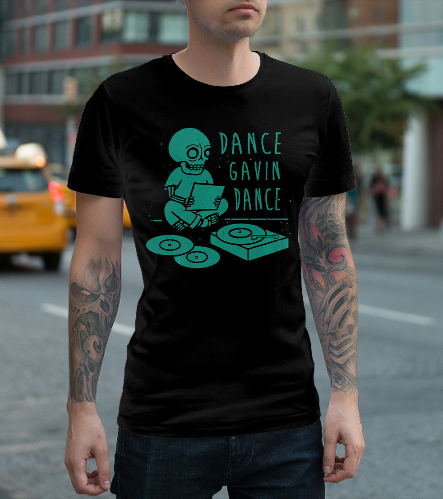 Dance Gavin Dance Skeleton with Vinyl Records and Turntable T-Shirt