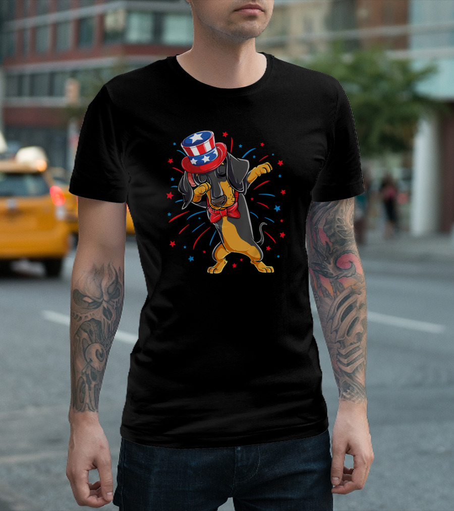 Dabbing Dachshund 4th of July USA Independence Day T-Shirt