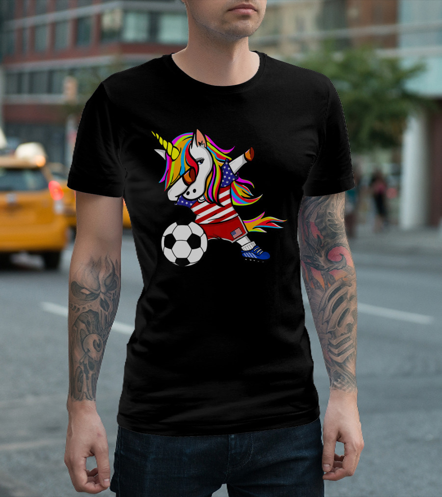 Dabbing Unicorn USA Flag Soccer Jersey United States T-Shirt