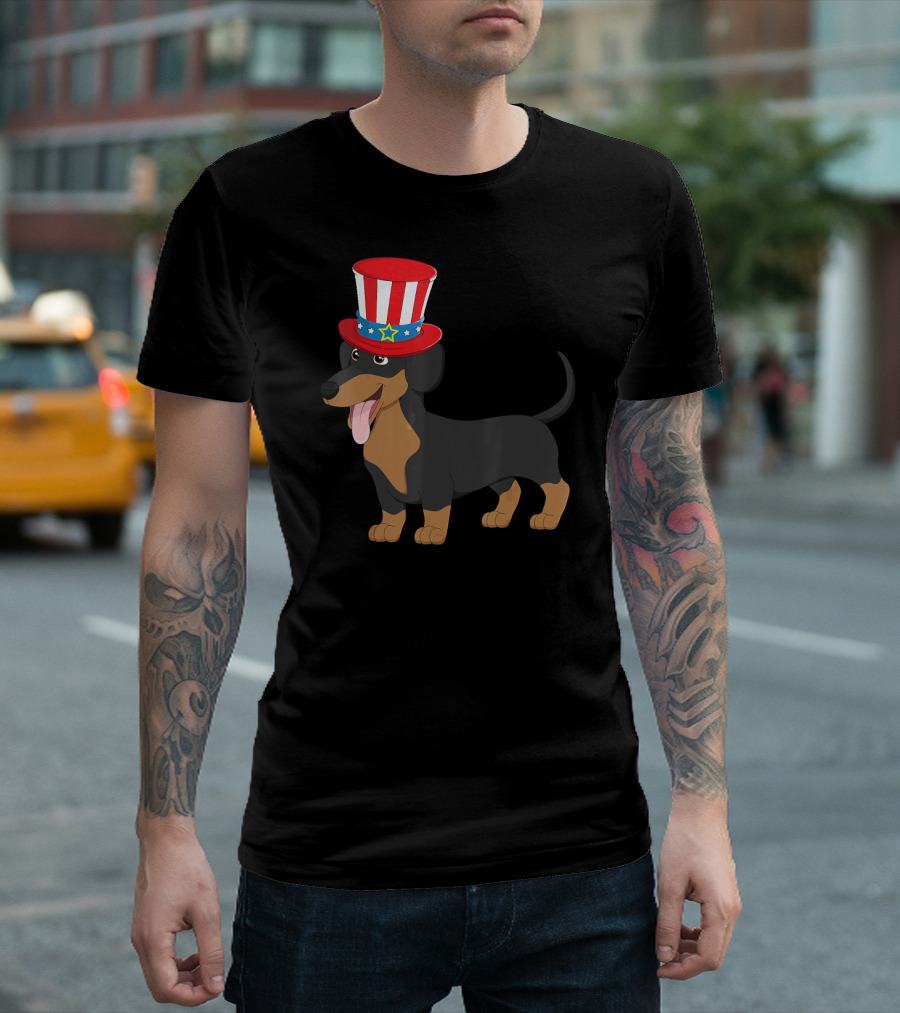Dachshund 4th Of July Kids Patriotic Dog With Uncle Sam Hat T-Shirt