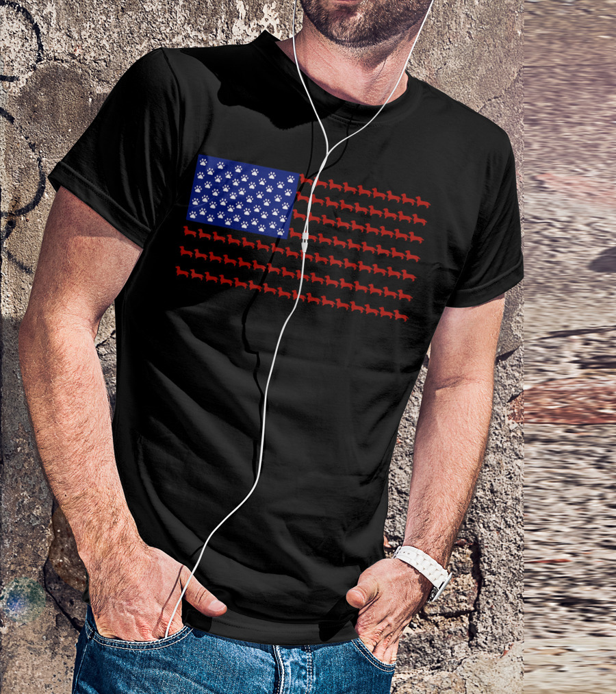 Dachshund American Flag Independence Paw Print Representation T-Shirt