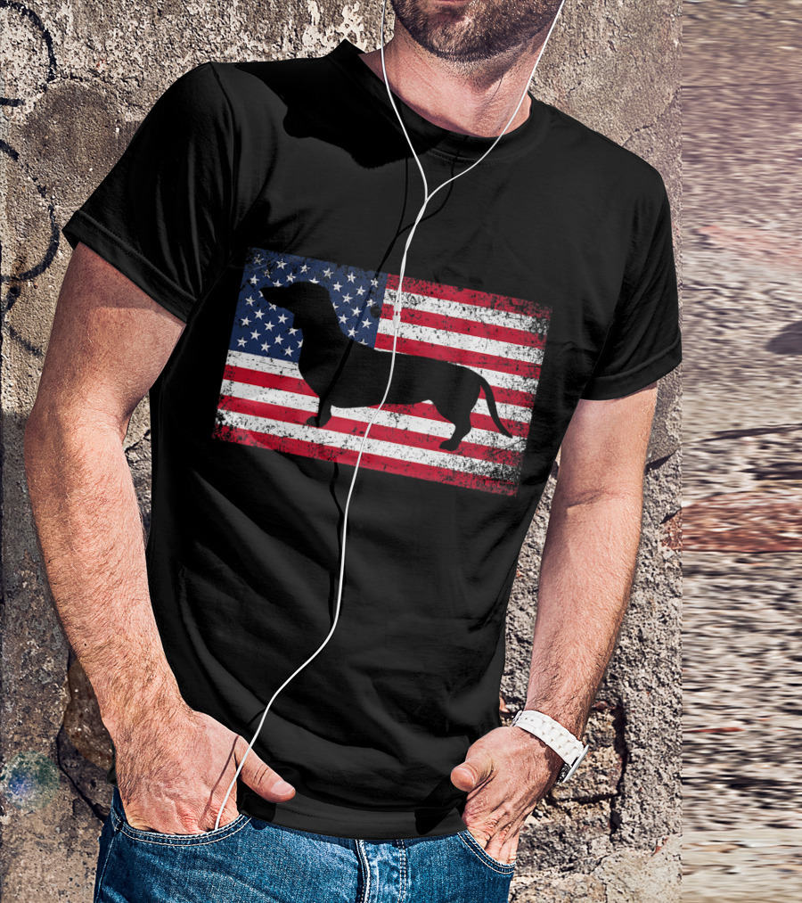 Dachshund Silhouette American Flag Patriot July T-Shirt