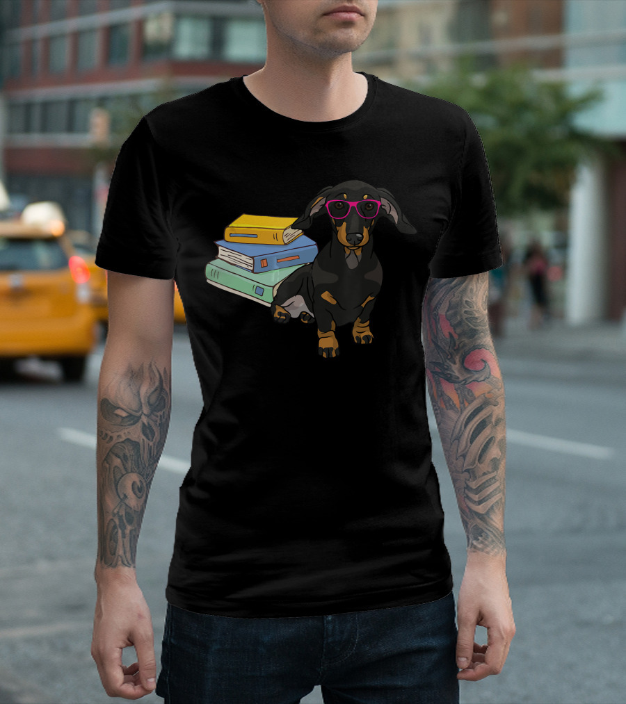 Dachshund Geek Dogeek Dogs Book Love Glasses Cute T-Shirt