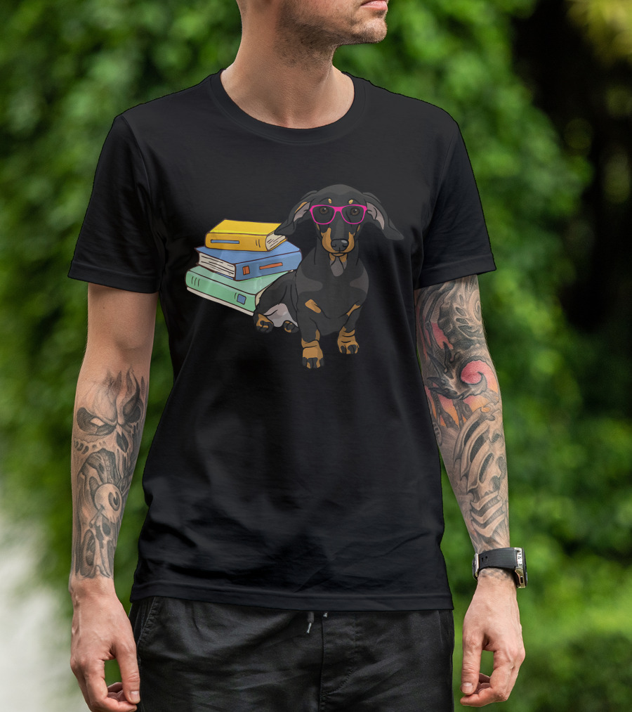 Dachshund Geek Dogeek Dogs Book Love Glasses Cute T-Shirt